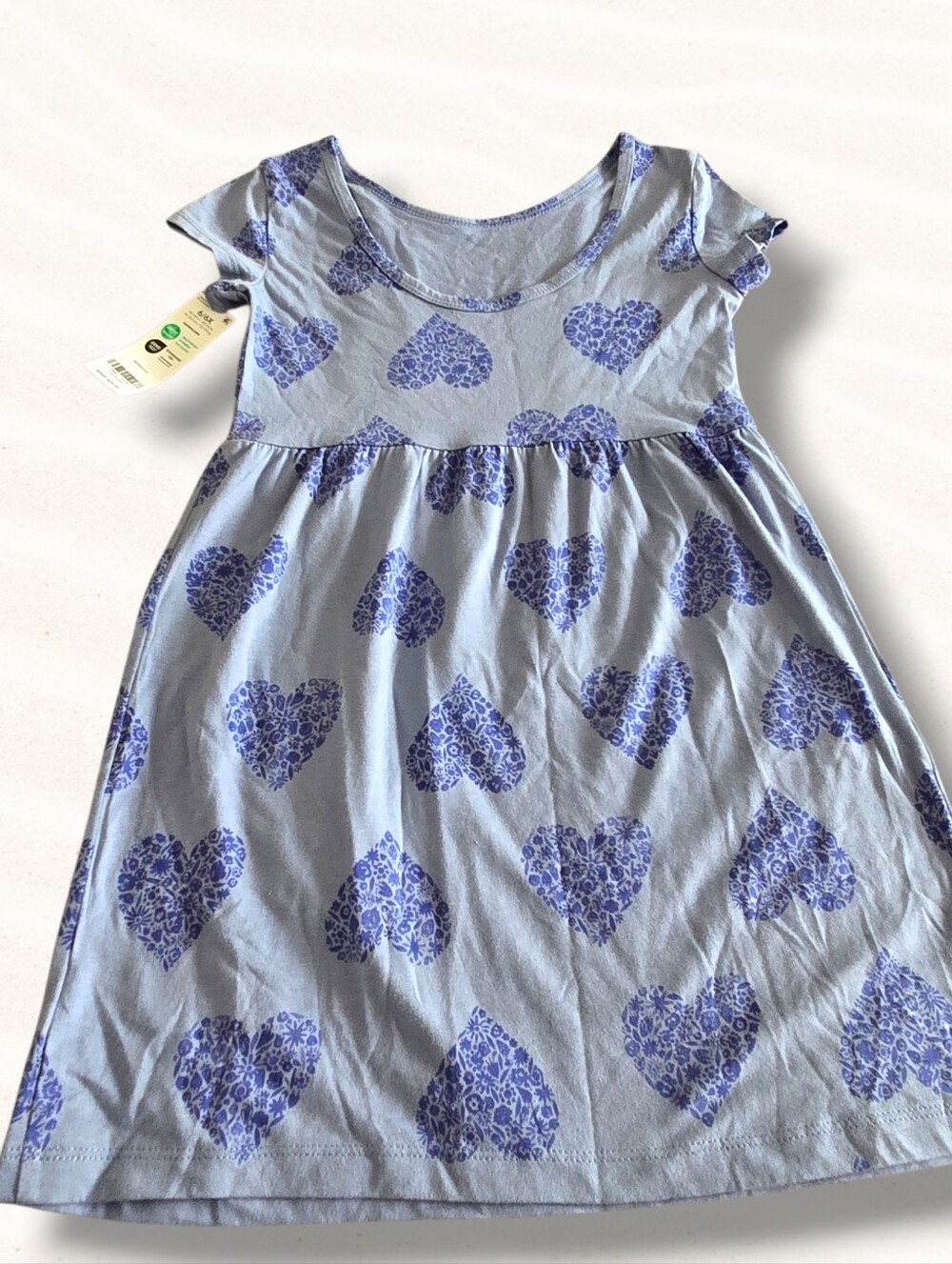 Carter's Kid Blue Dress with Blue Floral Hearts  cotton NWT Girl's Size 6/6X